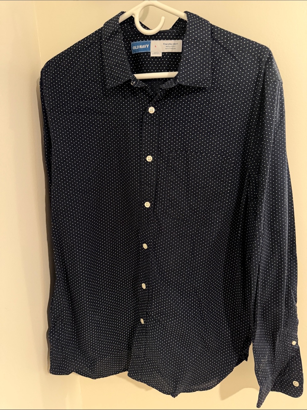 Old Navy Men’s Navy Blue Microdot Long-Sleeve Button-Down